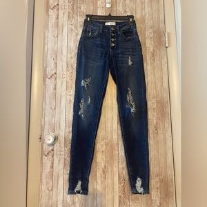 KanCan Boys town high rise button fly skinny jeans size 1/ 24 distressed pants